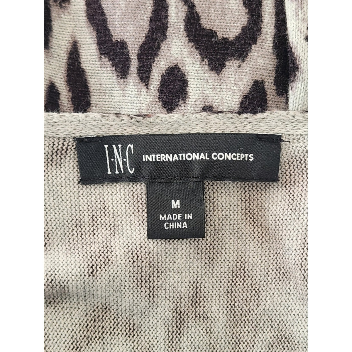 INC International Concepts Gray and Black Leopard Print Tunic Sweater Sz Medium