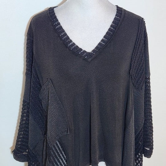 POL Distressed and Oversized Black Knit Top Size Small NWOT