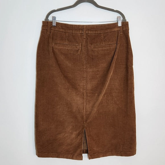 Time and Tru Brown Corduroy Straight Midi Skirt Size 14