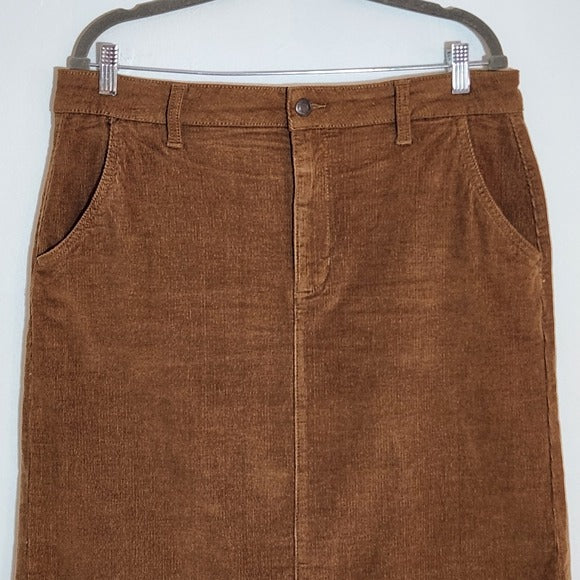 Time and Tru Brown Corduroy Straight Midi Skirt Size 14