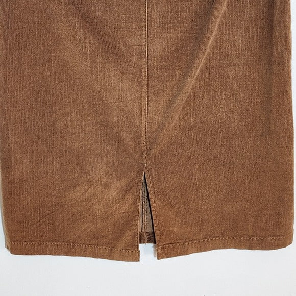 Time and Tru Brown Corduroy Straight Midi Skirt Size 14