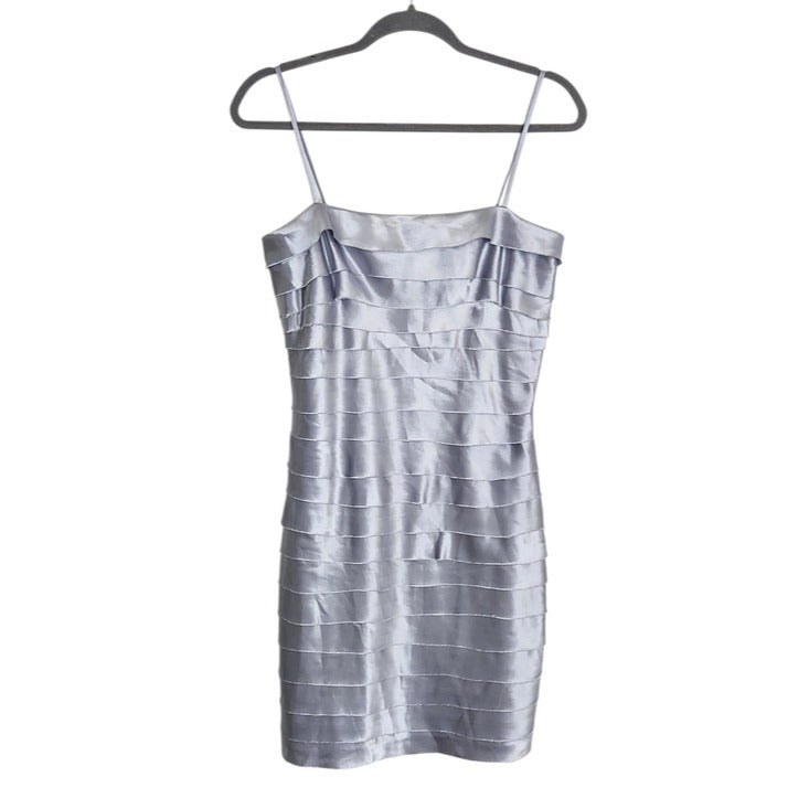 Steppin Out Silver Layered Ruffle Cocktail Mini Slip Dress Size 9/10 NWT