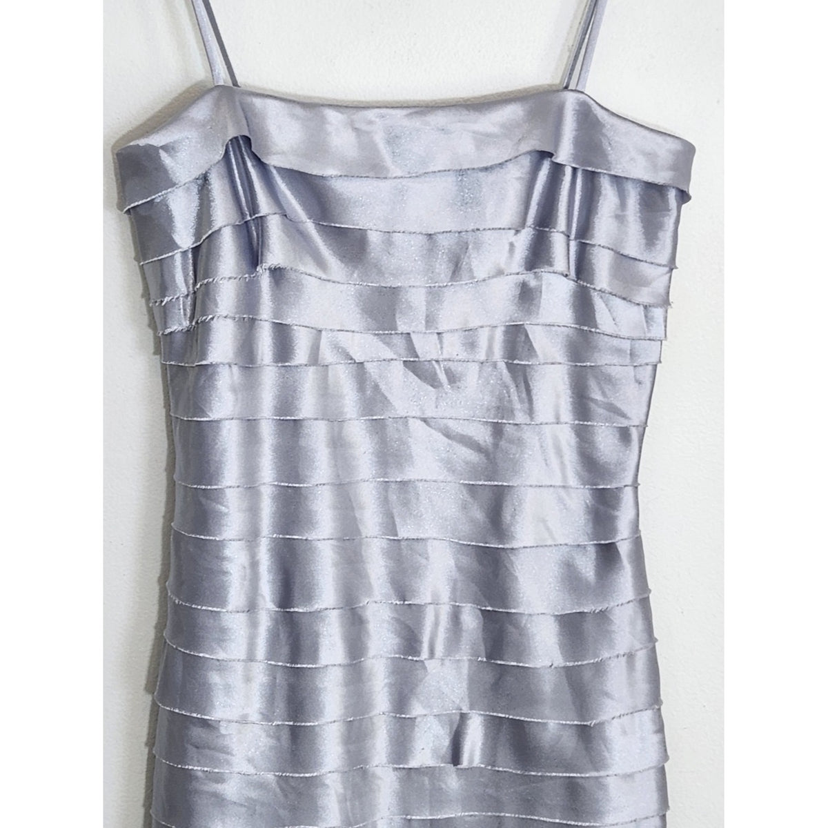 Steppin Out Silver Layered Ruffle Cocktail Mini Slip Dress Size 9/10 NWT