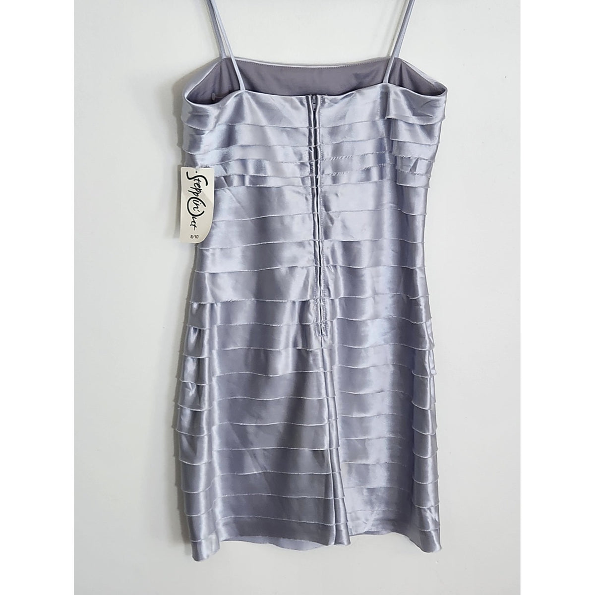 Steppin Out Silver Layered Ruffle Cocktail Mini Slip Dress Size 9/10 NWT