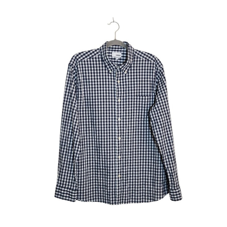 Sonoma Mens Navy and White Gingham Check Button Down Shirt Size XL
