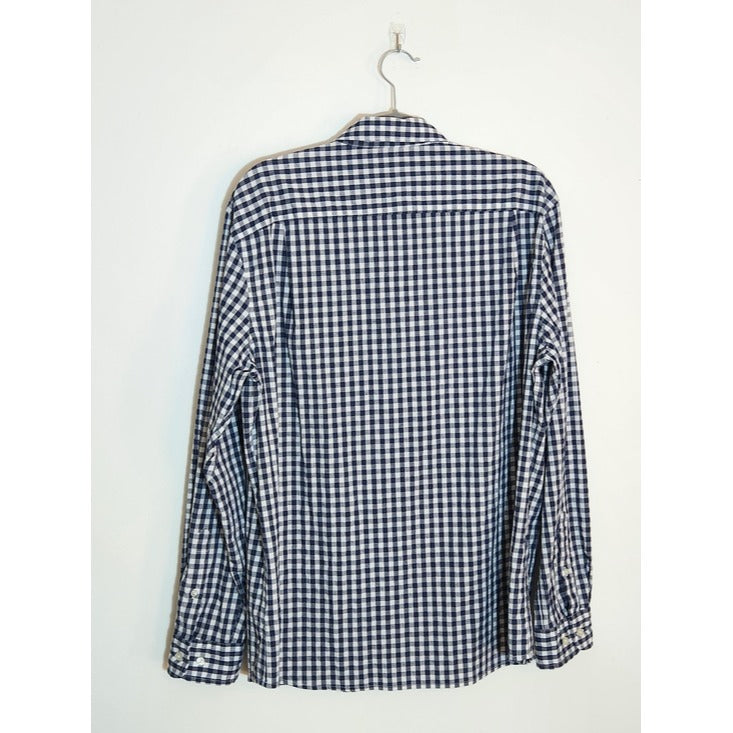 Sonoma Mens Navy and White Gingham Check Button Down Shirt Size XL