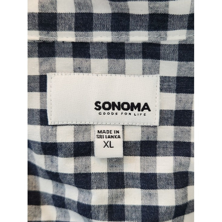 Sonoma Mens Navy and White Gingham Check Button Down Shirt Size XL