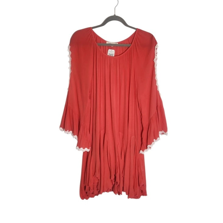 Indigo Soul Coral Asymmetrical Lace Trim Tunic Size Large NWT