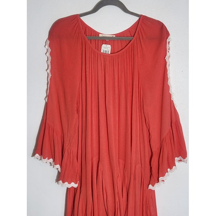 Indigo Soul Coral Asymmetrical Lace Trim Tunic Size Large NWT