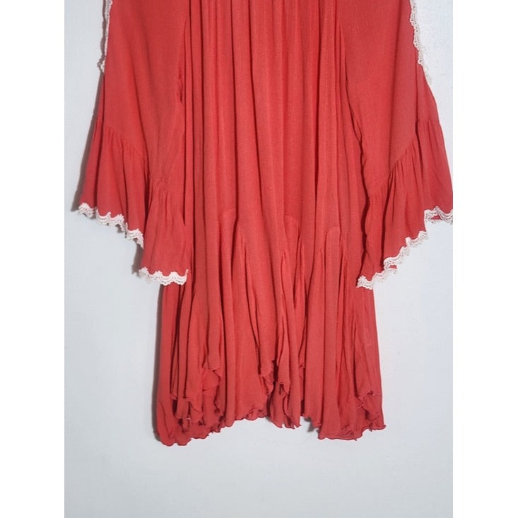 Indigo Soul Coral Asymmetrical Lace Trim Tunic Size Large NWT