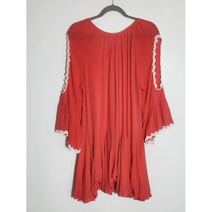 Indigo Soul Coral Asymmetrical Lace Trim Tunic Size Large NWT