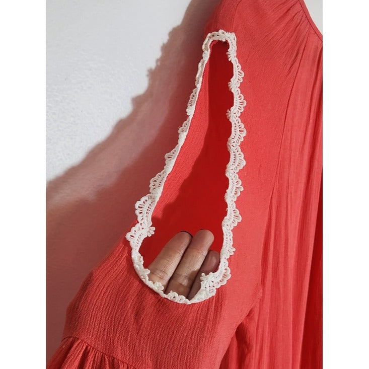 Indigo Soul Coral Asymmetrical Lace Trim Tunic Size Large NWT