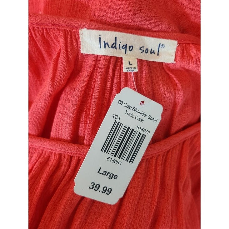 Indigo Soul Coral Asymmetrical Lace Trim Tunic Size Large NWT