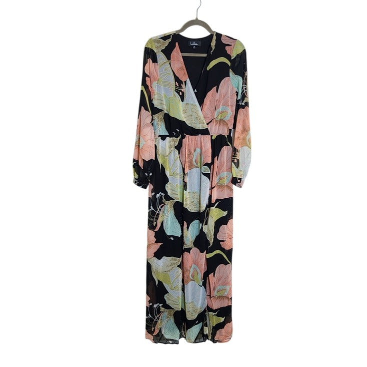 Lulus Long Sleeve Black Floral Formal Dress Size Medium NWT Wedding Guest Dress