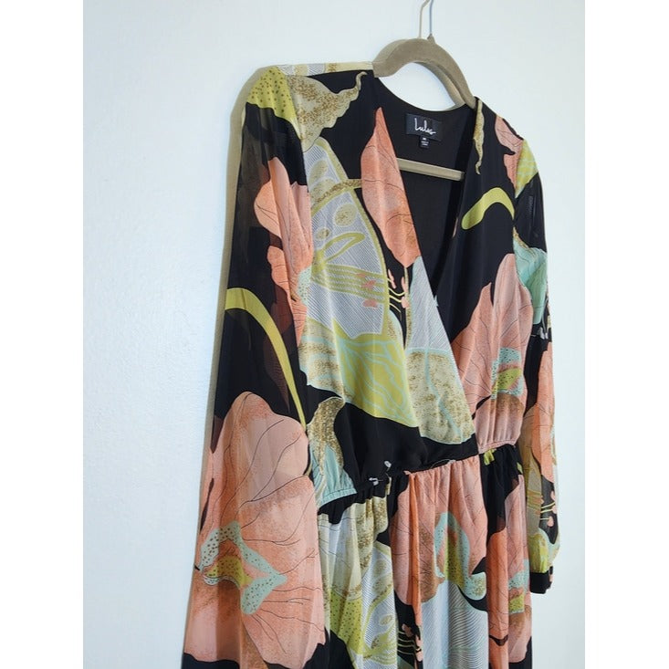 Lulus Long Sleeve Black Floral Formal Dress Size Medium NWT Wedding Guest Dress