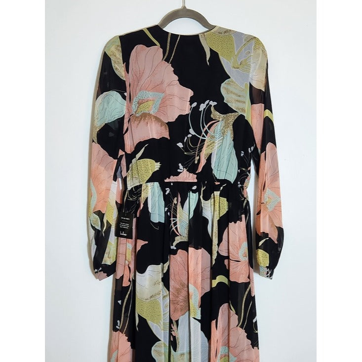 Lulus Long Sleeve Black Floral Formal Dress Size Medium NWT Wedding Guest Dress