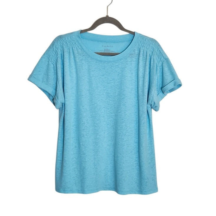 Talbots Aqua Blue Linen Blend Short Sleeve Tee Size Large