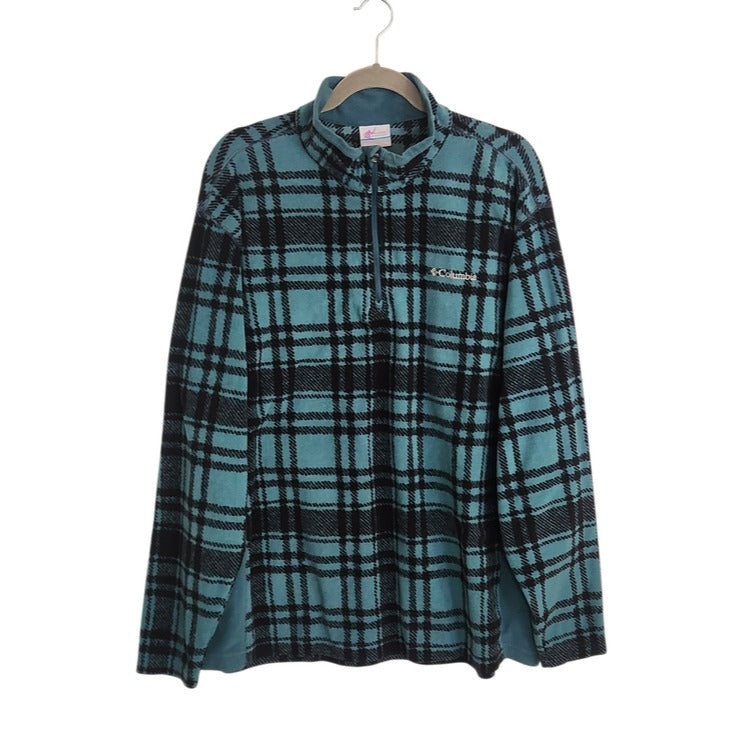 Columbia Teal and Black Plaid Fleece Pullover Size XL