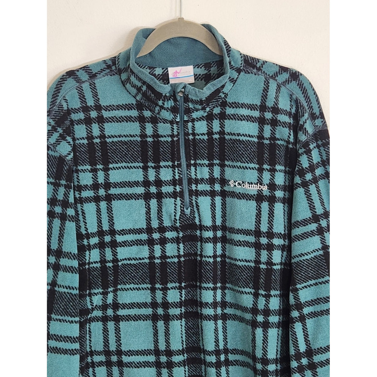 Columbia Teal and Black Plaid Fleece Pullover Size XL