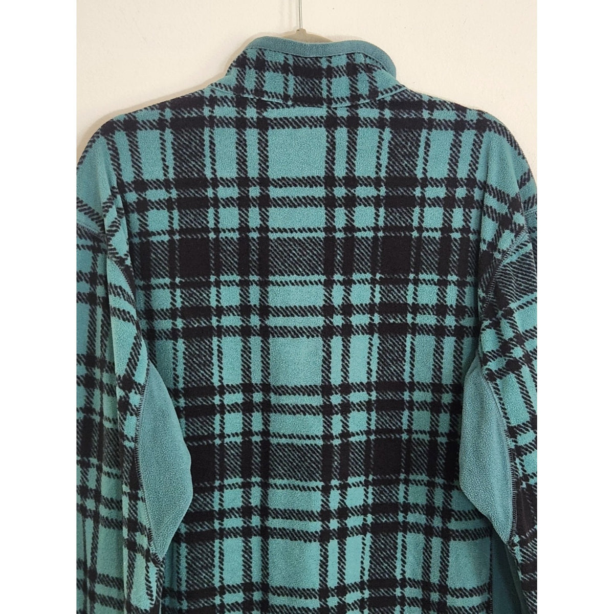Columbia Teal and Black Plaid Fleece Pullover Size XL