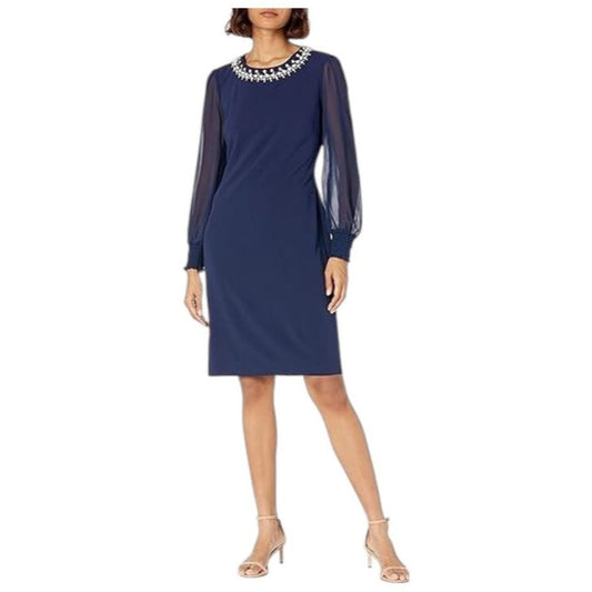Tahari by ASL Navy Sheath Cocktail Dress Size 2 NWT Wedding Guest Dress