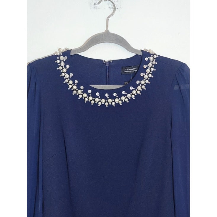 Tahari by ASL Navy Sheath Cocktail Dress Size 2 NWT Wedding Guest Dress