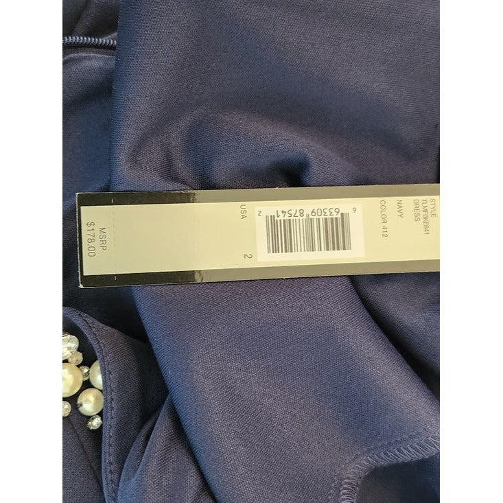 Tahari by ASL Navy Sheath Cocktail Dress Size 2 NWT Wedding Guest Dress