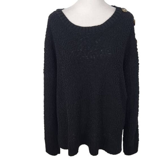 Fashion Nova Black Popcorn Knit Long Sleeve Sweater with Button Accents Size 2X
