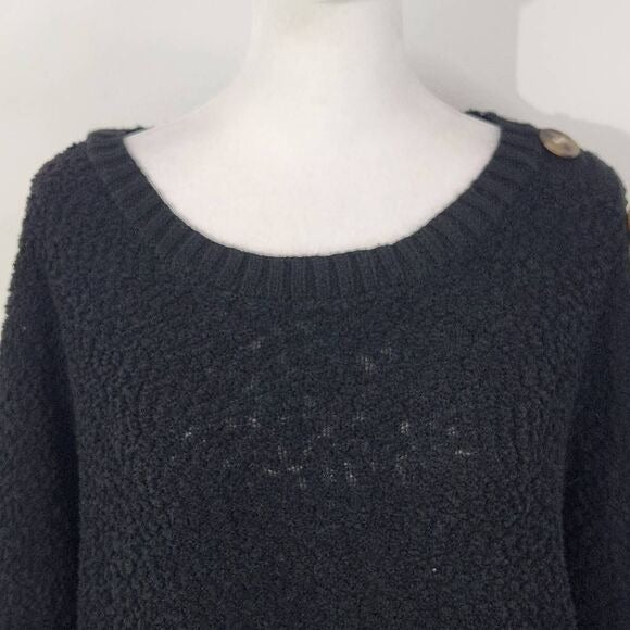Fashion Nova Black Popcorn Knit Long Sleeve Sweater with Button Accents Size 2X