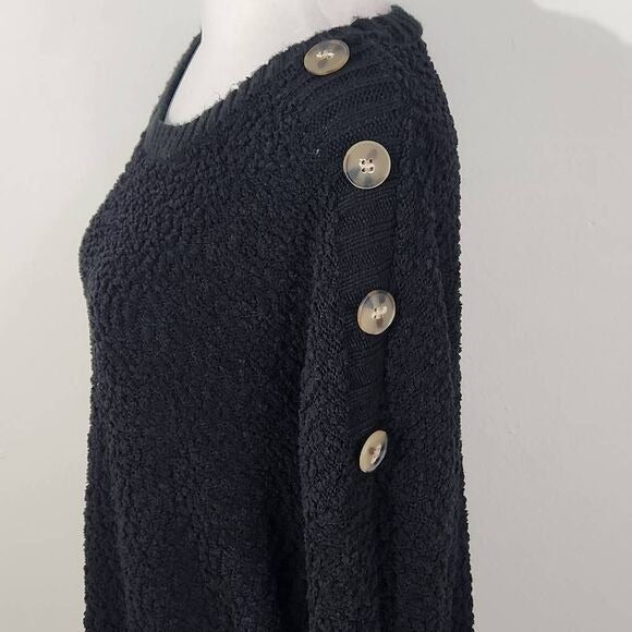 Fashion Nova Black Popcorn Knit Long Sleeve Sweater with Button Accents Size 2X