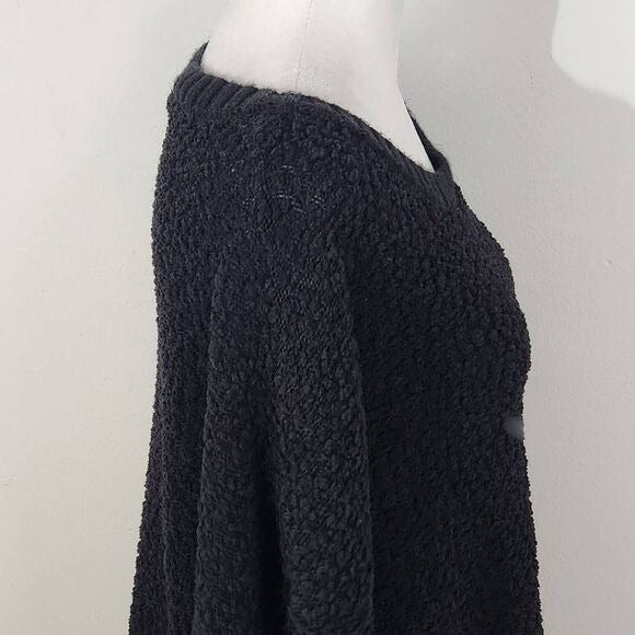 Fashion Nova Black Popcorn Knit Long Sleeve Sweater with Button Accents Size 2X