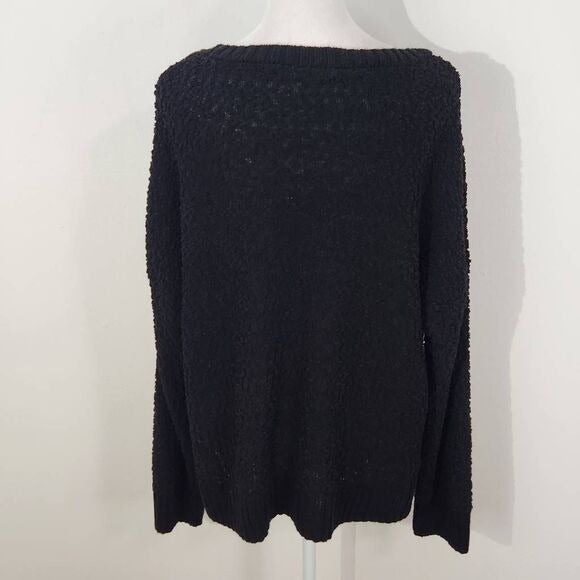 Fashion Nova Black Popcorn Knit Long Sleeve Sweater with Button Accents Size 2X