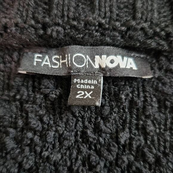 Fashion Nova Black Popcorn Knit Long Sleeve Sweater with Button Accents Size 2X