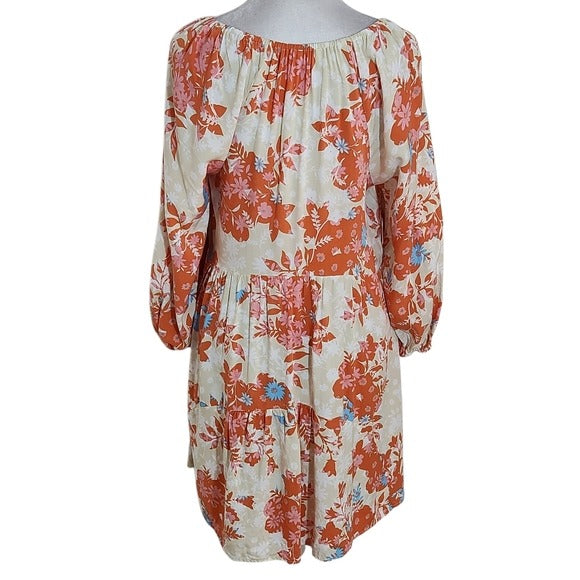 Millibon Cream and Orange Floral Mini Dress Size Small Wedding Guest Dress