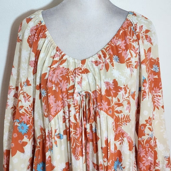Millibon Cream and Orange Floral Mini Dress Size Small Wedding Guest Dress