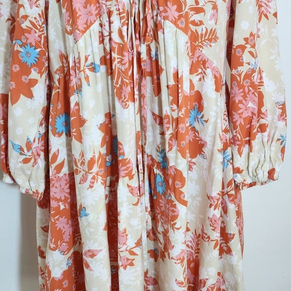 Millibon Cream and Orange Floral Mini Dress Size Small Wedding Guest Dress