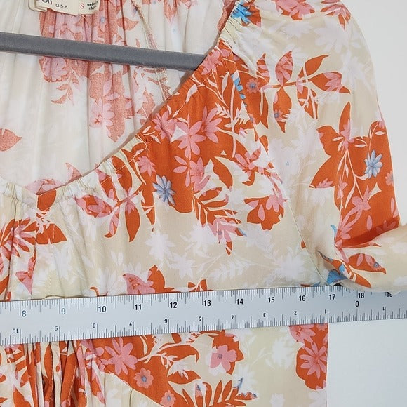 Millibon Cream and Orange Floral Mini Dress Size Small Wedding Guest Dress