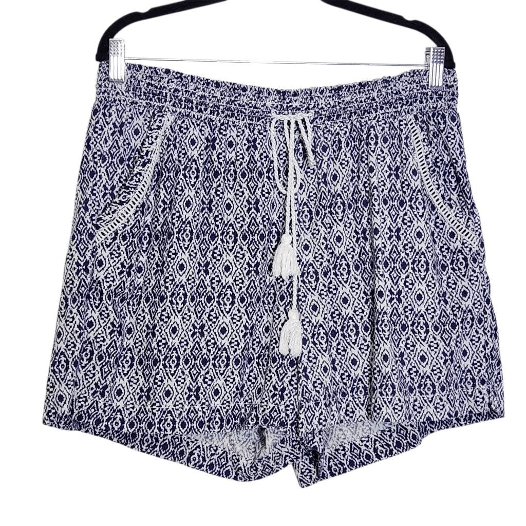 Briggs Navy and White Linen Pull-on Shorts Size XL Navy Aztec Print Shorts