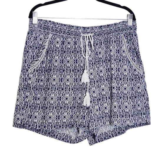 Briggs Navy and White Linen Pull-on Shorts Size XL Navy Aztec Print Shorts