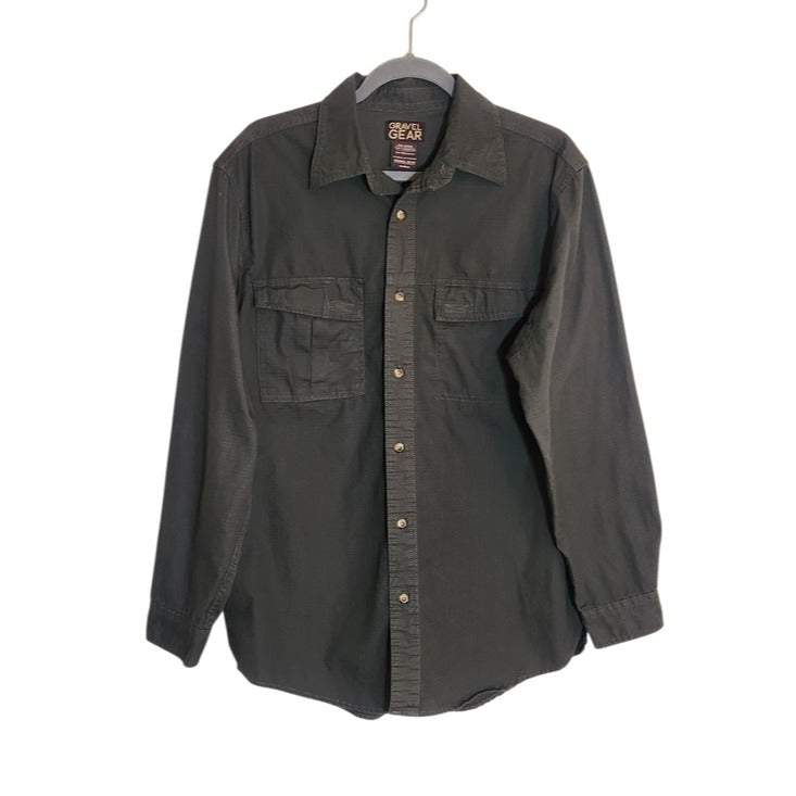 Gravel Gear Mens Gray Grid Textured Button Down Shirt Size Medium
