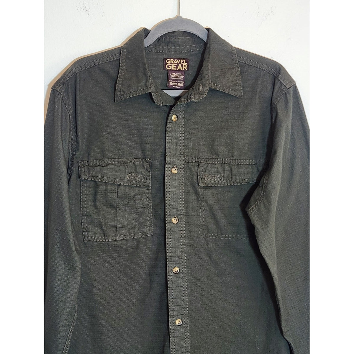 Gravel Gear Mens Gray Grid Textured Button Down Shirt Size Medium