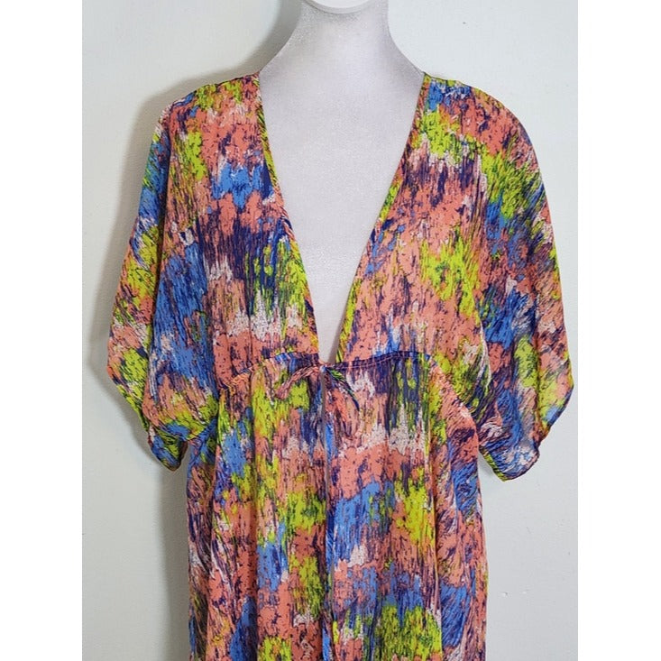 Francesca's Multicolor Sheer Tie Front Kimono Size Medium/Large
