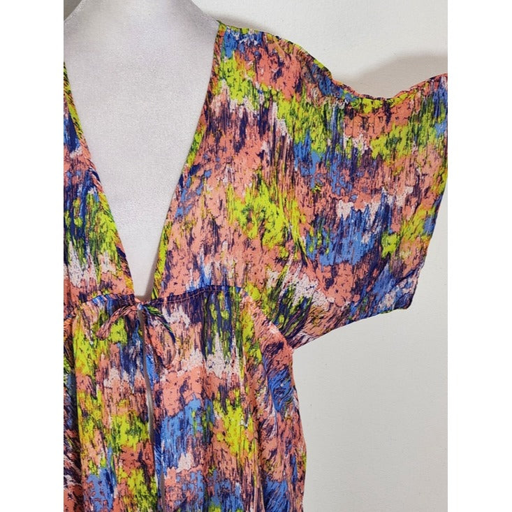 Francesca's Multicolor Sheer Tie Front Kimono Size Medium/Large