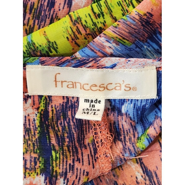 Francesca's Multicolor Sheer Tie Front Kimono Size Medium/Large