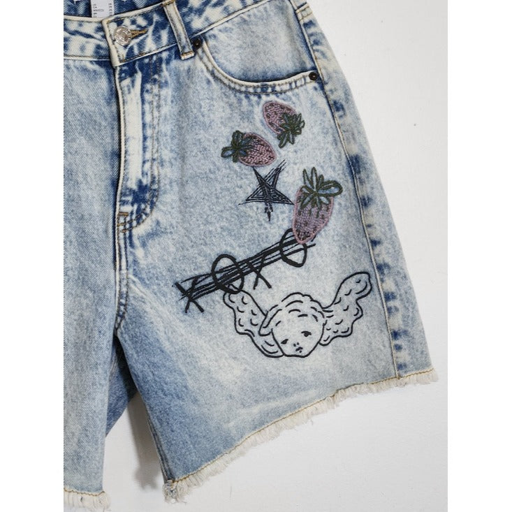 Forever 21 Embroidered Cut Off Denim Shorts Size 26