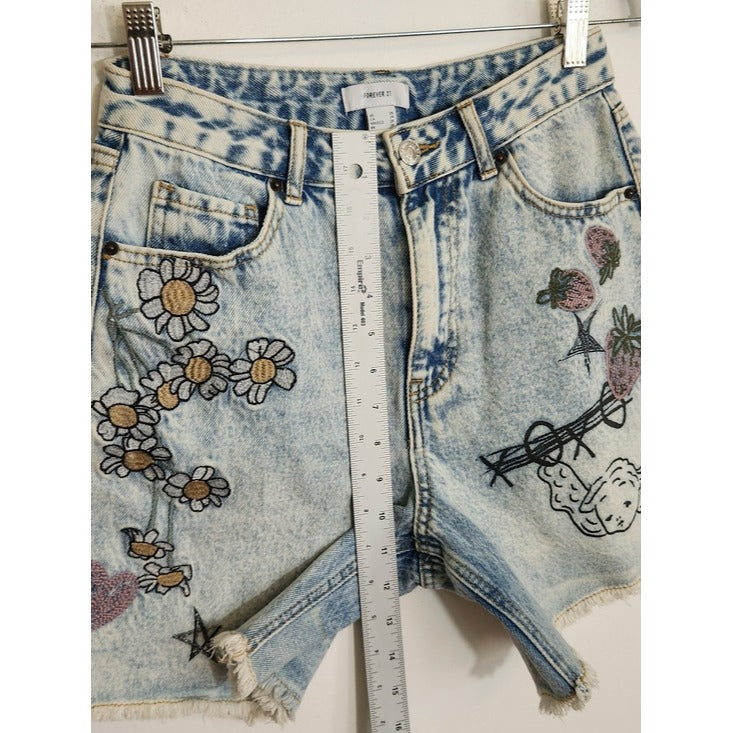 Forever 21 Embroidered Cut Off Denim Shorts Size 26