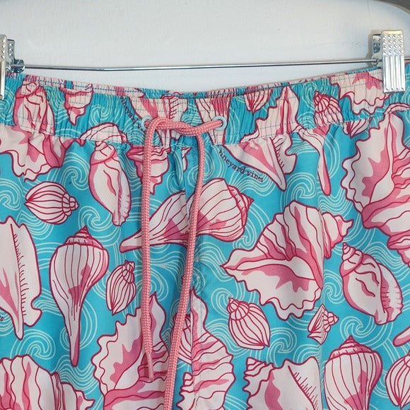 Vineyard Vines Blue and Pink Shell Print Swim Trunks Size Small