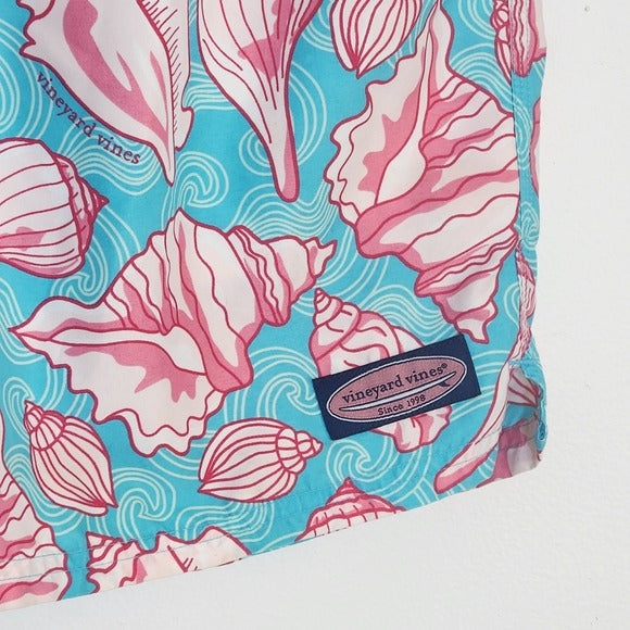 Vineyard Vines Blue and Pink Shell Print Swim Trunks Size Small