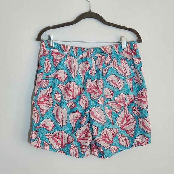 Vineyard Vines Blue and Pink Shell Print Swim Trunks Size Small