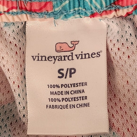 Vineyard Vines Blue and Pink Shell Print Swim Trunks Size Small